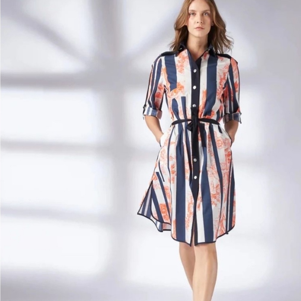 Tricot Chic Striped and Floral Midi Shirt Dress Size 10
